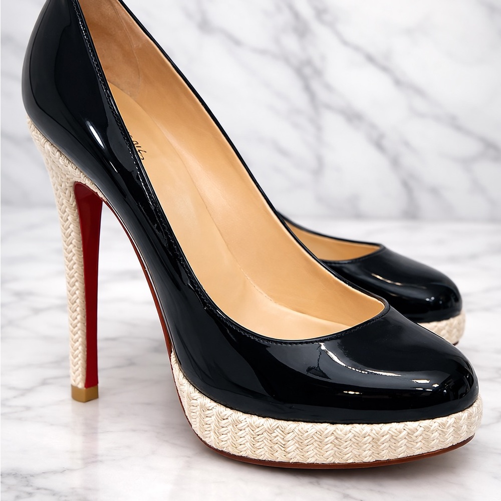 Christian Louboutin espadrille heels.  Patent leather, size 7.5